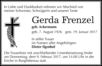 Traueranzeige von Gerda Frenzel von Mitteldeutsche Zeitung Halle/Saalkreis
