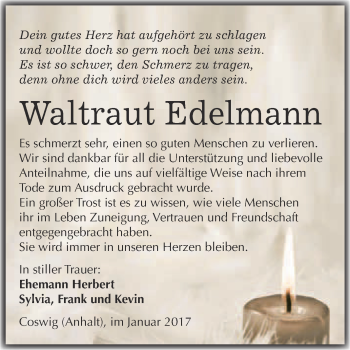 Traueranzeige von Waltraut Edelmann von Super Sonntag Wittenberg