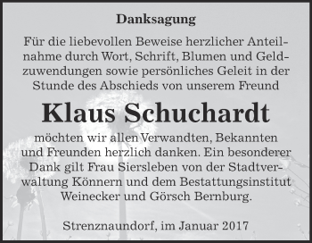 Traueranzeige von Klaus Schuchardt von Super Sonntag Bernburg