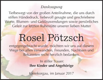 Traueranzeige von Rosel Pötzsch von WVG - Wochenspiegel Wittenberg