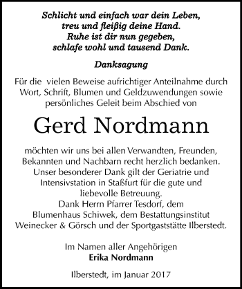 Traueranzeige von Gerd Nordmann von Mitteldeutsche Zeitung Bernburg