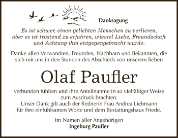 Traueranzeige von Olaf Paufler von WVG - Wochenspiegel Dessau / Köthen