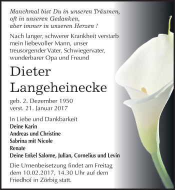 Traueranzeige von Dieter Langeheinecke von Mitteldeutsche Zeitung Bitterfeld