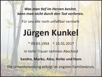 Traueranzeige von Jürgen Kunkel von Mitteldeutsche Zeitung Bitterfeld