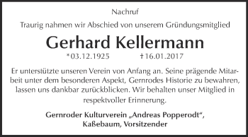 Traueranzeige von Gerhard Kellermann von Super Sonntag Quedlinburg
