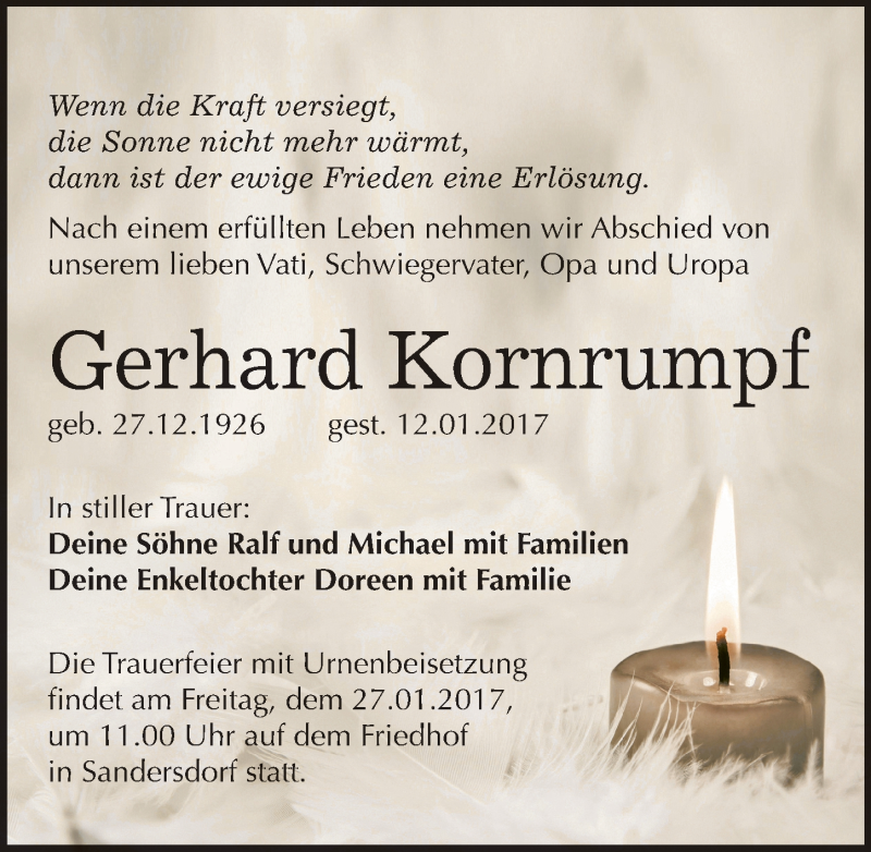  Traueranzeige für Gerhard Kornrumpf vom 21.01.2017 aus Mitteldeutsche Zeitung Bitterfeld