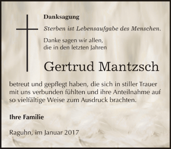 Traueranzeige von Gertrud Mantzsch von Mitteldeutsche Zeitung Bitterfeld