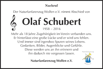 Traueranzeige von Olaf Schubert von WVG - Wochenspiegel Bitterfeld