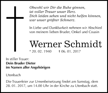 Traueranzeige von Werner Schmidt von Mitteldeutsche Zeitung Naumburg/Nebra