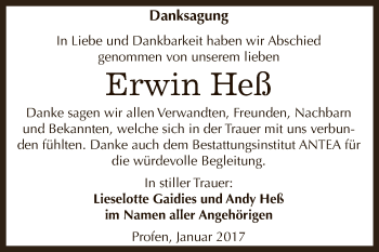 Traueranzeige von Erwin Heß von WVG - Wochenspiegel NMB / WSF / ZTZ