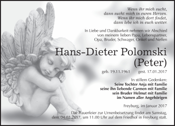 Traueranzeige von Hans-Dieter Polomski von Mitteldeutsche Zeitung Naumburg/Nebra