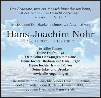 Traueranzeige von Hans-Joachim Nohr von Mitteldeutsche Zeitung Bitterfeld