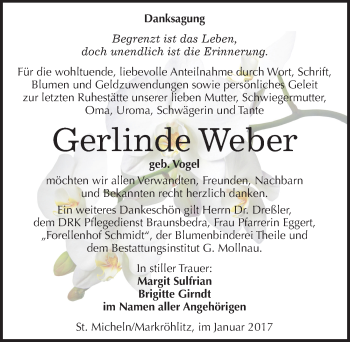 Traueranzeige von Gerlinde Weber von Mitteldeutsche Zeitung Merseburg/Querfurt