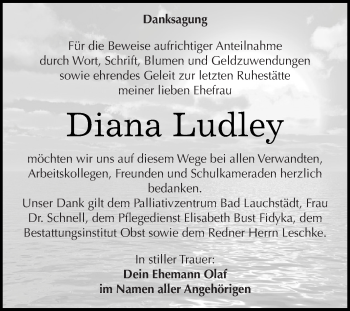 Traueranzeige von Diana Ludley von WVG - Wochenspiegel NMB / WSF / ZTZ