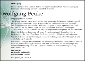 Traueranzeige von Wolfgang Peuke von Mitteldeutsche Zeitung Quedlinburg
