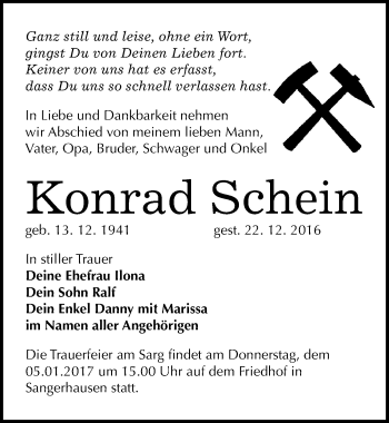 Traueranzeige von Konrad Schein von Mitteldeutsche Zeitung Sangerhausen