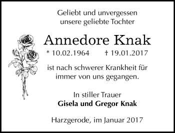 Traueranzeige von Annedore Knak von Mitteldeutsche Zeitung Quedlinburg