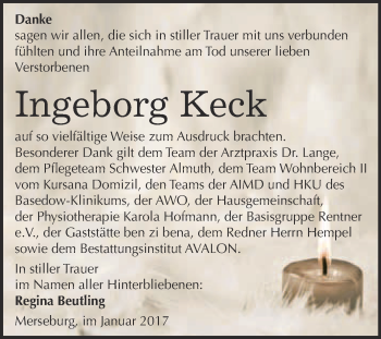Traueranzeige von Ingeburg Keck von WVG - Wochenspiegel Merseburg