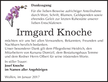 Traueranzeige von Irmgard Knoche von Mitteldeutsche Zeitung Bitterfeld
