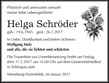 Traueranzeige von Helga Schröder von Mitteldeutsche Zeitung Merseburg/Querfurt