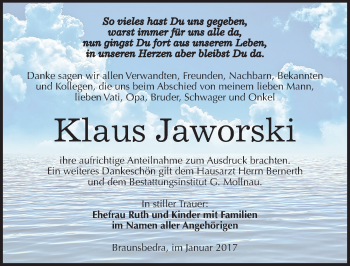 Traueranzeige von Klaus Jaworski von Mitteldeutsche Zeitung Merseburg/Querfurt