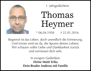 Traueranzeige von Thomas Heymer von WVG - Wochenspiegel Dessau / Köthen
