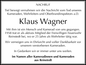 Traueranzeige von Klaus Wagner von Mitteldeutsche Zeitung Aschersleben