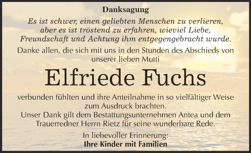  Traueranzeige für Elfriede Fuchs vom 28.01.2017 aus LDES,LKTN