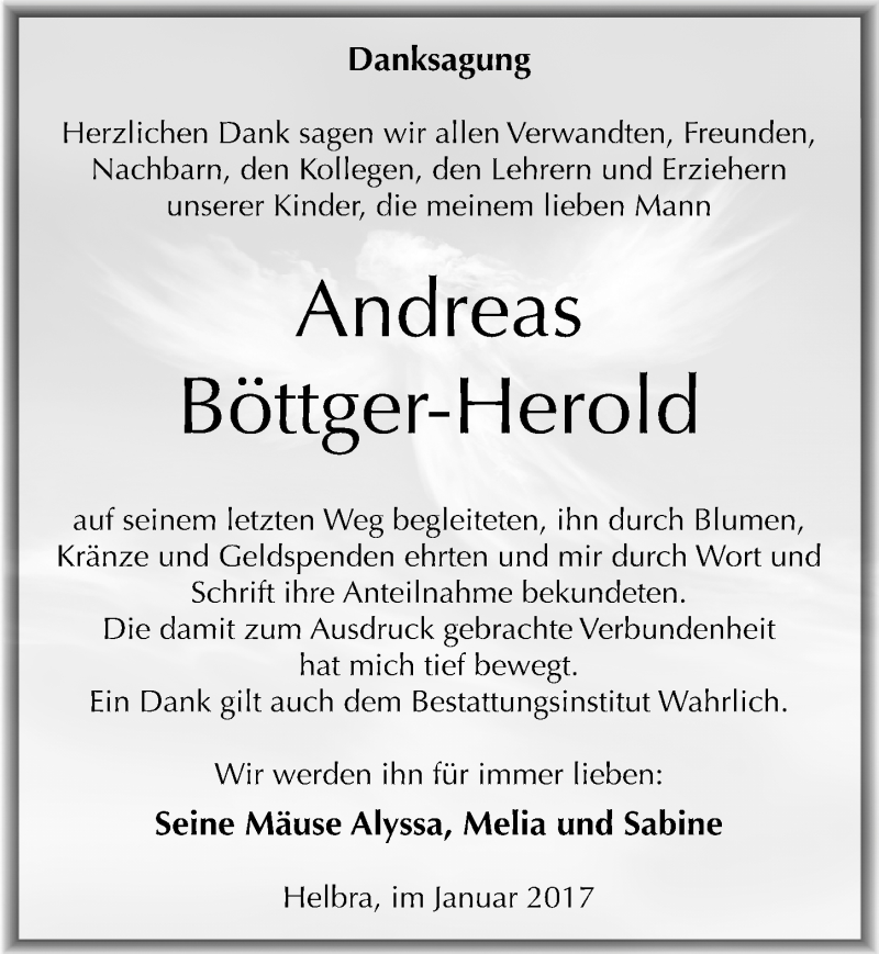  Traueranzeige für Andreas Böttger-Herold vom 21.01.2017 aus Mitteldeutsche Zeitung Mansfelder Land