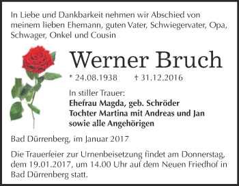 Traueranzeige von Werner Bruch von Super Sonntag Merseburg