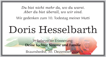 Traueranzeige von Doris Hesselbarth von Mitteldeutsche Zeitung Merseburg/Querfurt