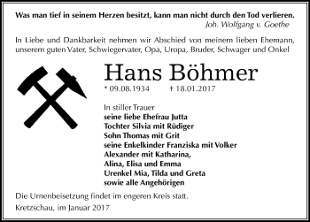 Traueranzeige von Hans Böhmer von Mitteldeutsche Zeitung Zeitz