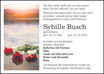 Traueranzeige von Sybille Busch von Mitteldeutsche Zeitung Mansfelder Land