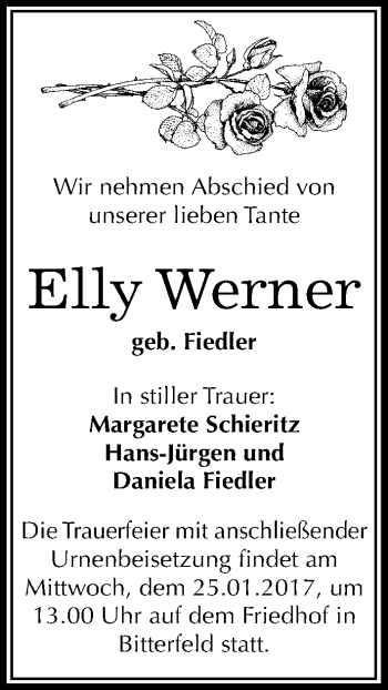 Traueranzeige von Elly Werner von Mitteldeutsche Zeitung Bitterfeld