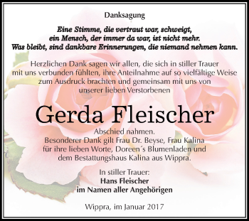 Traueranzeige von Gerda Fleischer von Super Sonntag SGH Mansf. Land