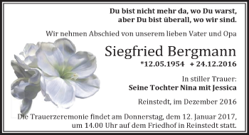 Traueranzeige von Siegfried Bergmann von Mitteldeutsche Zeitung Quedlinburg
