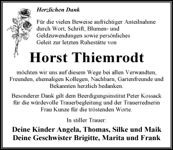 Traueranzeige von Horst Thiemrodt von Mitteldeutsche Zeitung Dessau-Roßlau