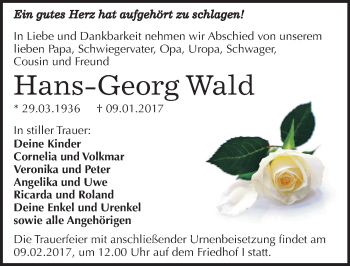 Traueranzeige von Hans-Georg Wald von Mitteldeutsche Zeitung Dessau-Roßlau