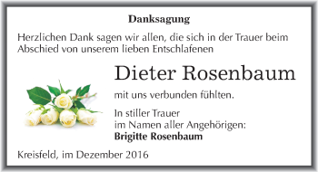 Traueranzeige von Dieter Rosenbaum von Mitteldeutsche Zeitung Mansfelder Land