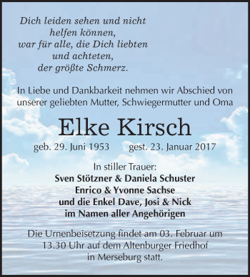 Traueranzeige von Elke Kirsch von Super Sonntag Halle