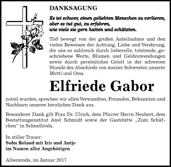 Traueranzeige von Elfriede Gabor von Mitteldeutsche Zeitung Merseburg/Querfurt