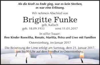 Traueranzeige von Brigitte Funke von Mitteldeutsche Zeitung Köthen