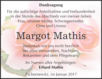 Traueranzeige von Margot Mathis von Super Sonntag Wittenberg