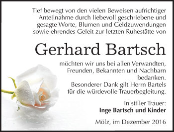 Traueranzeige von Gerhard Bartsch von Mitteldeutsche Zeitung Köthen