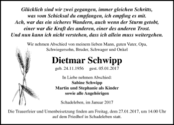 Traueranzeige von Dietmar Schwipp von Mitteldeutsche Zeitung Aschersleben