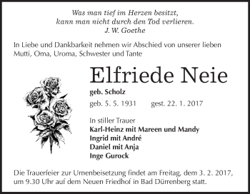 Traueranzeige von Elfriede Neie von Super Sonntag Halle