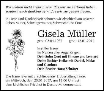 Traueranzeige von Gisela Müller von Mitteldeutsche Zeitung Dessau-Roßlau
