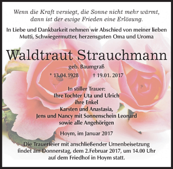 Traueranzeige von Waldtraut Strauchmann von Mitteldeutsche Zeitung Aschersleben