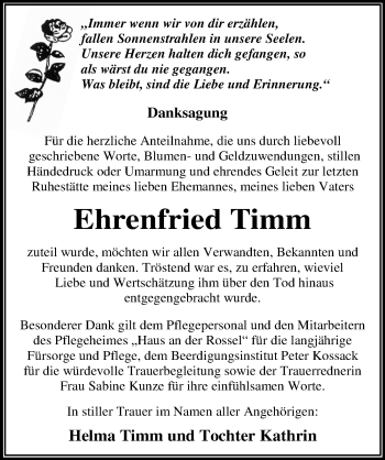 Traueranzeige von Ehrenfried Timm von Mitteldeutsche Zeitung Dessau-Roßlau