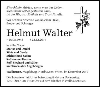 Traueranzeige von Helmut Walter von Mitteldeutsche Zeitung Sangerhausen